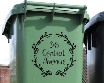 Etiqueta engomada del número de Wheelie Bin - Calcomanía de nombre y número de la casa - Etiqueta engomada para el contenedor - Calcomanía personalizada de la papelera - Etiqueta de dirección - Personalizado