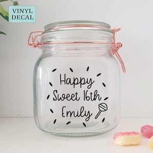 Personalised Sweet 16 Jar Sticker - Vinyl Decal - Sticker - Gift For 16 Year Old - Sweet Lover - Candy Jar Sticker - Unique Gift