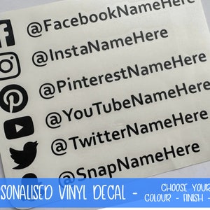 Custom Social Media Tags - Bumper Vinyl Stickers - Die Cut Decals - Car Window Stickers