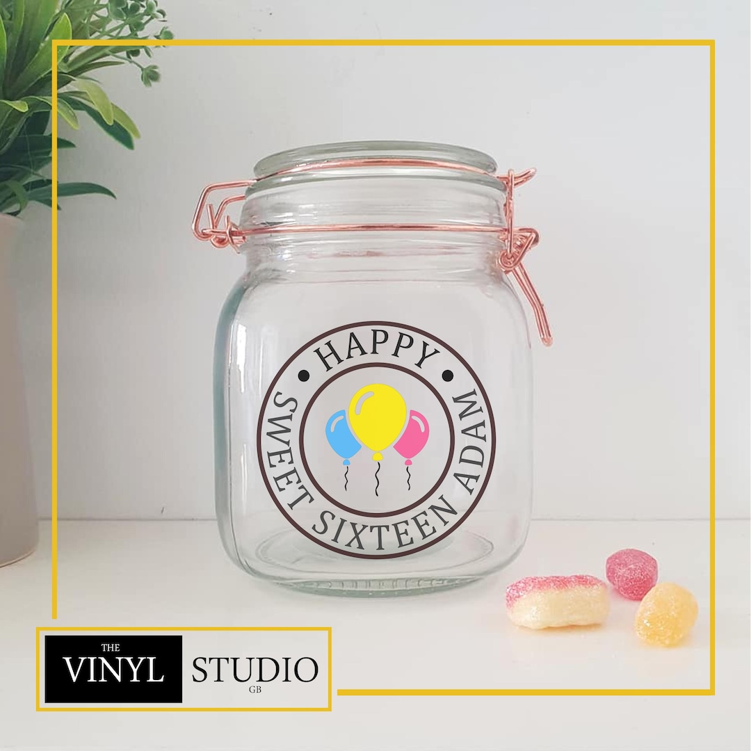 Personalised Sweet 16th Jar Decal | Custom Candy Label | Matte Finish