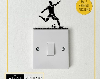 Football Player Light Switch Decal | Teen Room Vinyl Wall Art | Matte Finish | Various Colours | Soccer Themed Room Decor