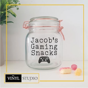Personalisierter Gaming Snacks Glas Aufkleber - Vinyl Aufkleber - Aufkleber - Gamer Geschenk - Gaming Liebhaber - Geschenke für Ihn - Teen Geschenk-Geburtstagsgeschenk