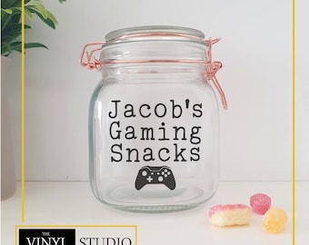 Personalised Gaming Snacks Jar Sticker - Vinyl Decal - Sticker - Gamer Gift - Gaming Lover - Gifts for Him - Teen Gift- Birthday Gift