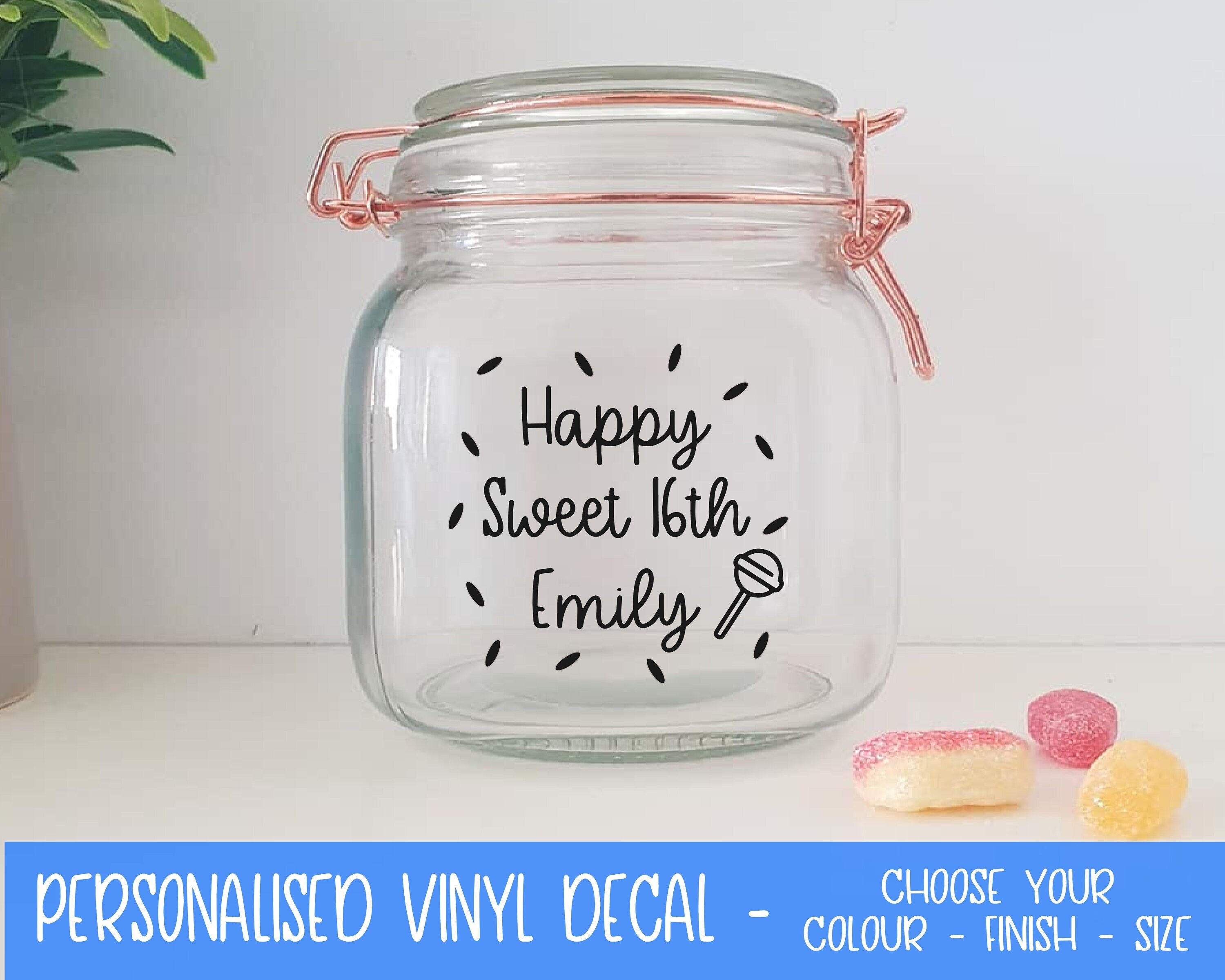 Personalised Sweet 16 Jar Sticker Vinyl Decal Sticker Etsy UK