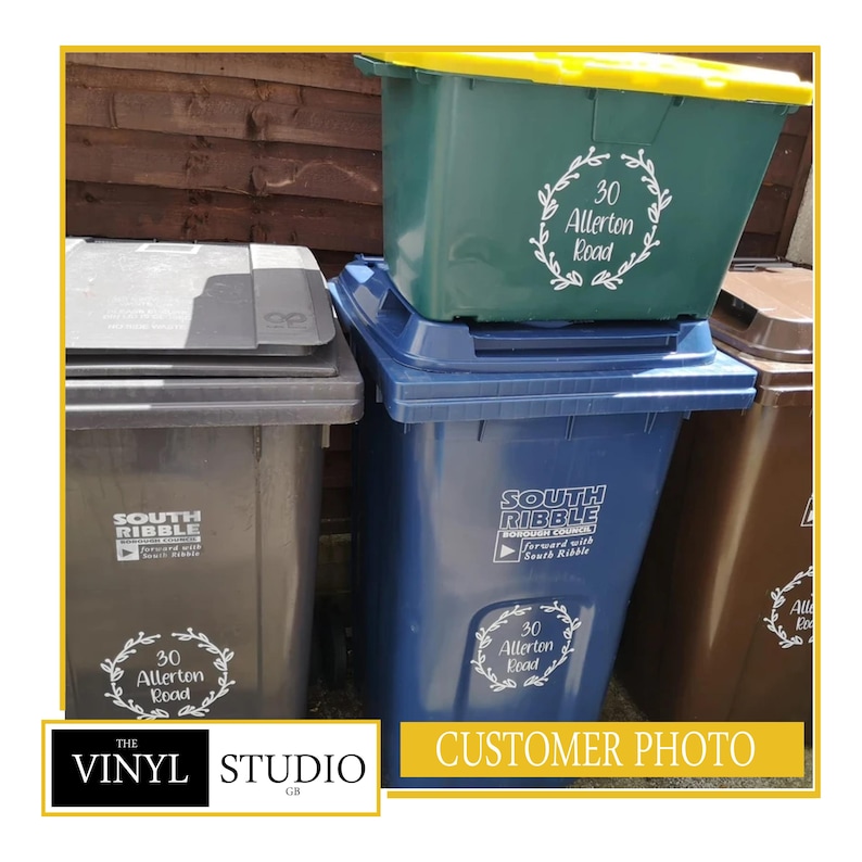 Adesivi personalizzati per bidoni della spazzatura / Vari colori / Varie dimensioni / Facili da applicare e rimuovere / Resistenti alle intemperie / Vinile di qualità professionale immagine 6