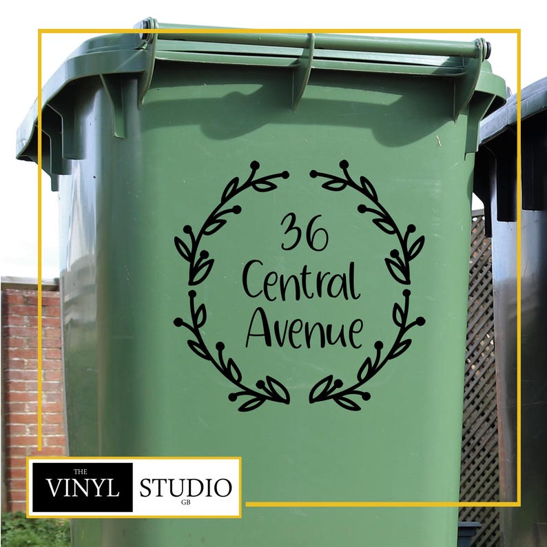 Adesivi personalizzati per bidoni della spazzatura / Vari colori / Varie dimensioni / Facili da applicare e rimuovere / Resistenti alle intemperie / Vinile di qualità professionale immagine 1