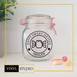 Gepersonaliseerde sticker snoeppot 16 - vinylsticker - sticker - cadeau voor 16-jarige - liefje - sticker snoeppot - uniek cadeau
