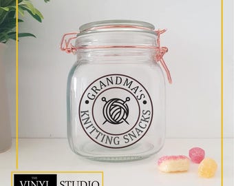 Personalised Knitting Snacks Jar Vinyl Decal | Custom Candy Label | Matte Finish | Various Colours | Various Sizes