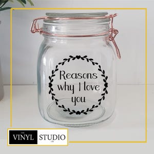 Adesivo de jarra Reasons Why I Love You - Adesivo de vinil - Adesivo - Presente faça você mesmo - Presente para casais - Para ele - Para ela - Dia dos namorados - Etiqueta