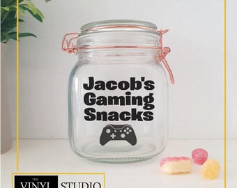 Gaming Snacks Jar Sticker - Vinyl Decal - Sticker - Personalised Gamer Gift - Gaming Lover - Personalised Gift - Gift For Teens - Geeky Gift