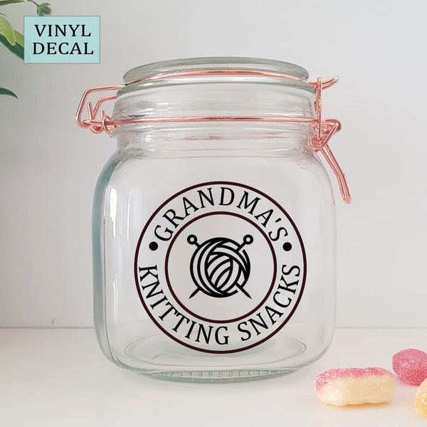 Personalised Knitting Snacks Jar Sticker - Vinyl Decal - Sticker - Knitting Gift - Gifts for Her - Grandma - Knitter