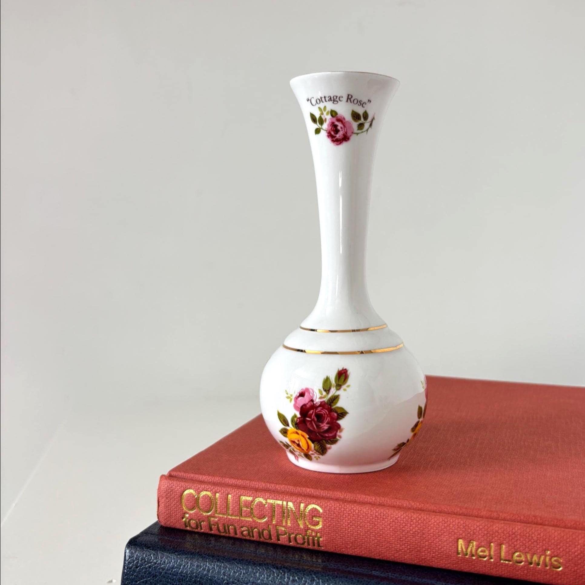 Vintage Camelot Bone China Bud Vase Cottage Rose Made in England Floral Mini Decor