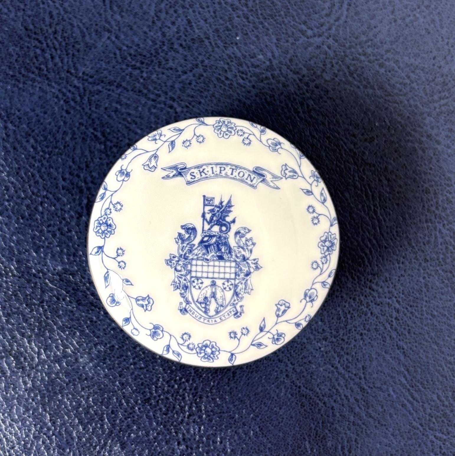 Vintage Skipton Bone China Trinket Box English Lidded Pot Blue White Floral Collectable