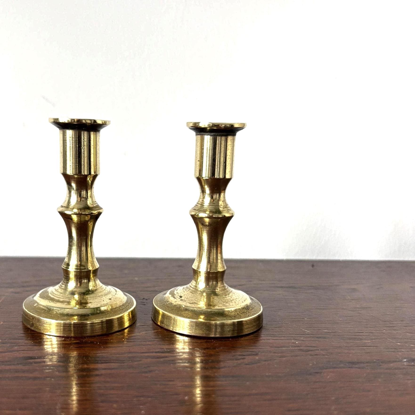 Pair Miniature Brass Candlesticks 7.5cm Small Taper Candle Holders Vintage Decor