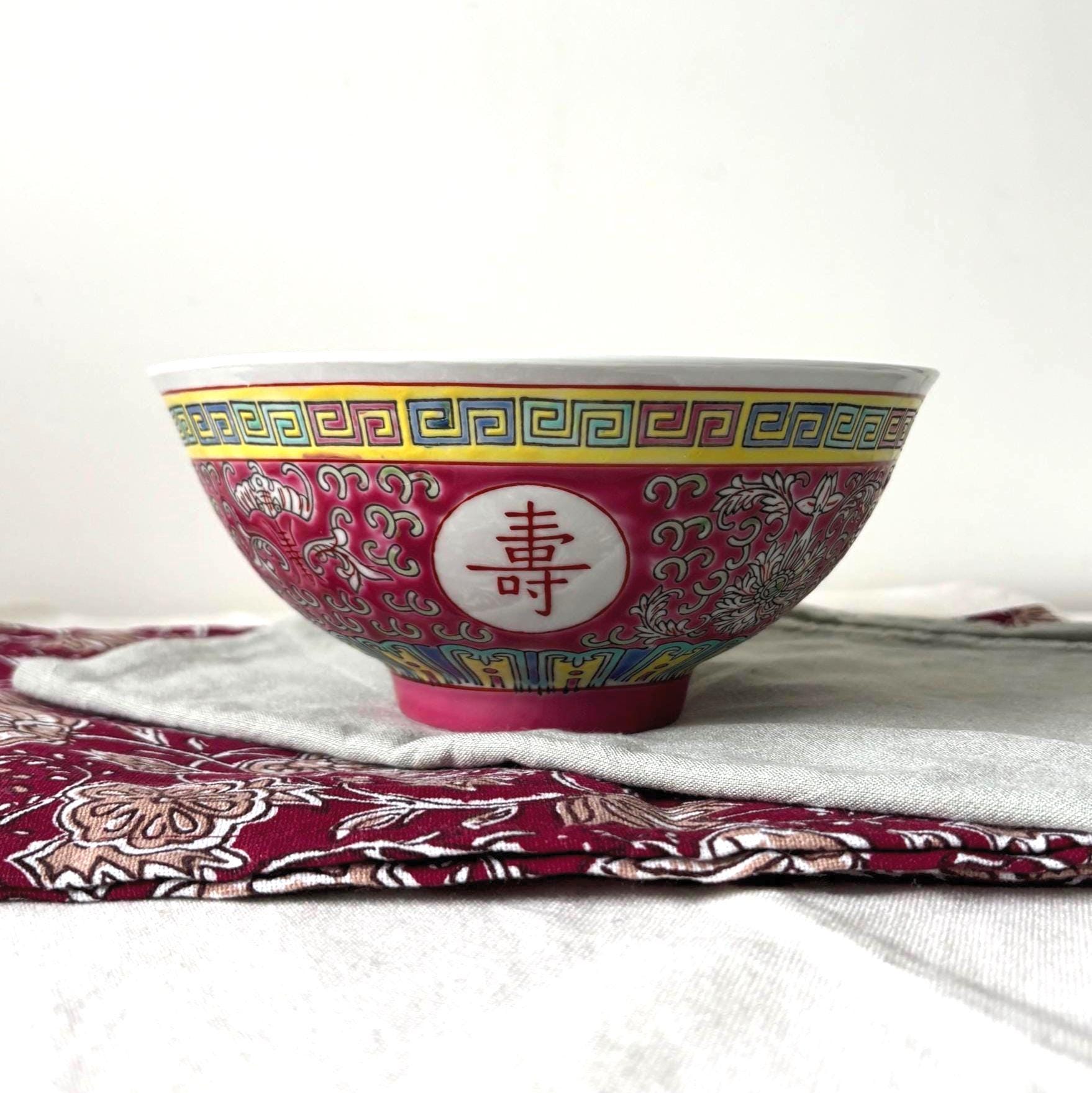 Vintage Jingdezhen Chinese Porcelain Serving Bowl Longevity Pattern