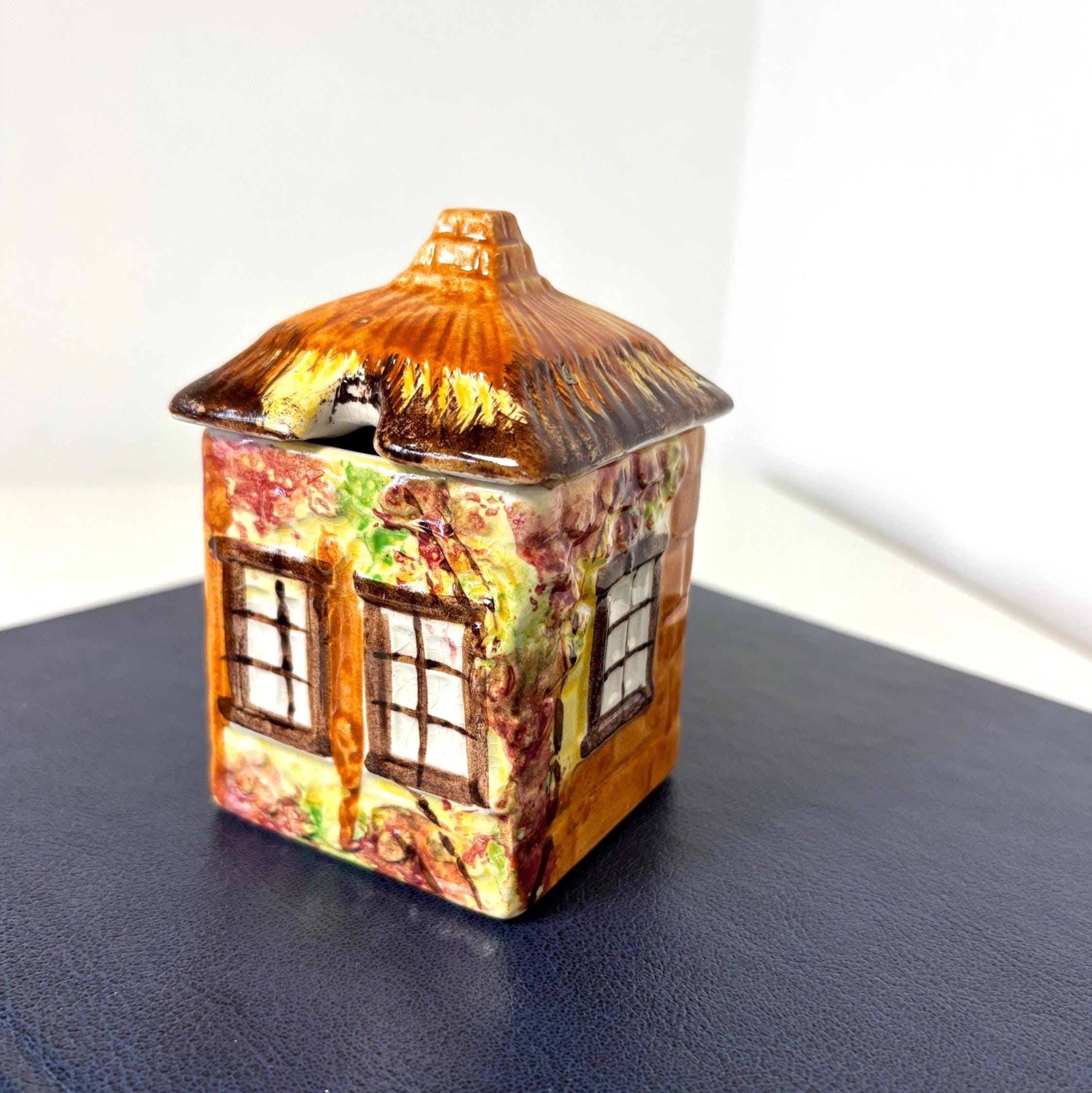 Vintage Cottage Ware Jam Pot House Shaped Ceramic England Hand Painted Collectible