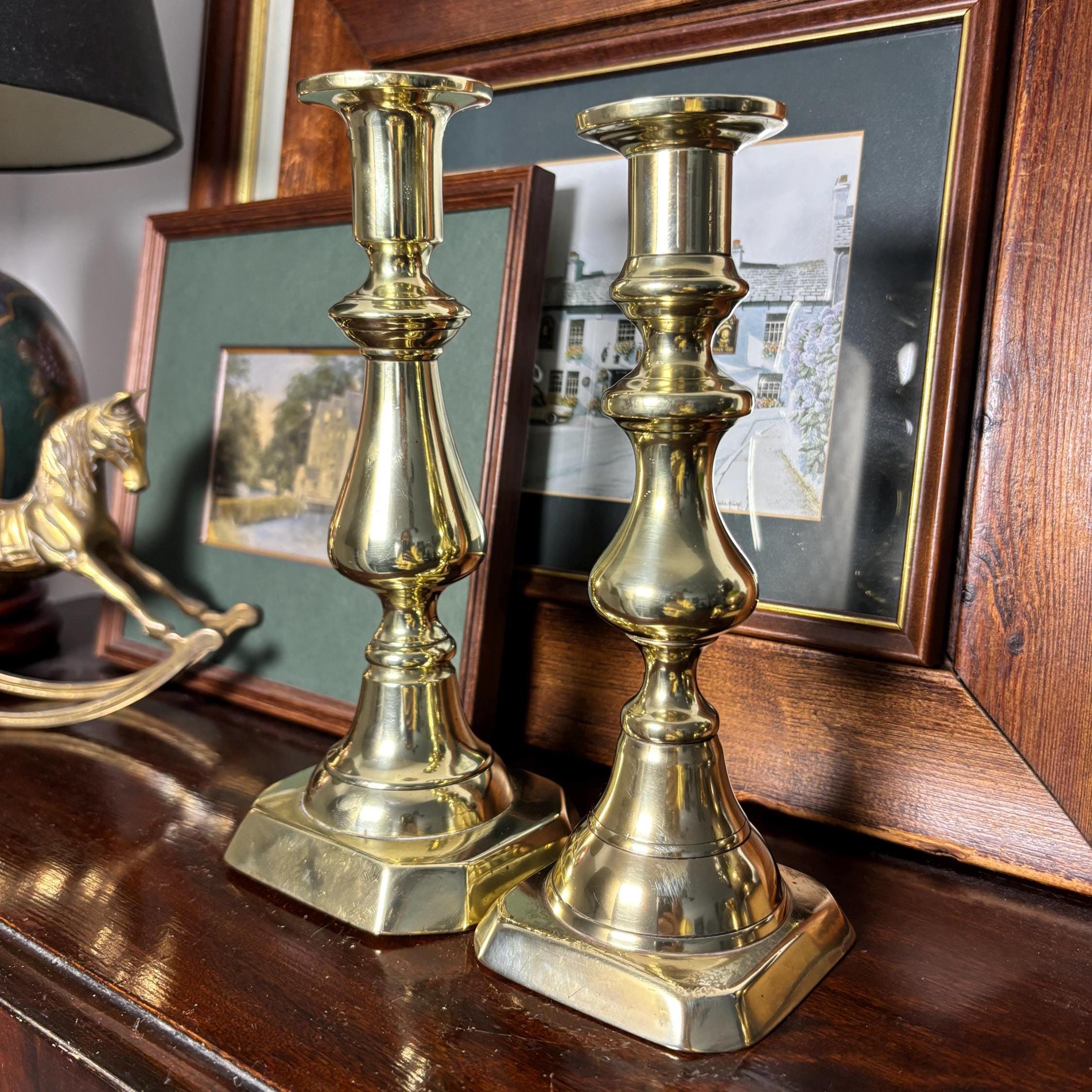 Vintage Brass Candlesticks Pair Traditional Candle Holders Classic Home Decor Mantel Table Centerpiece