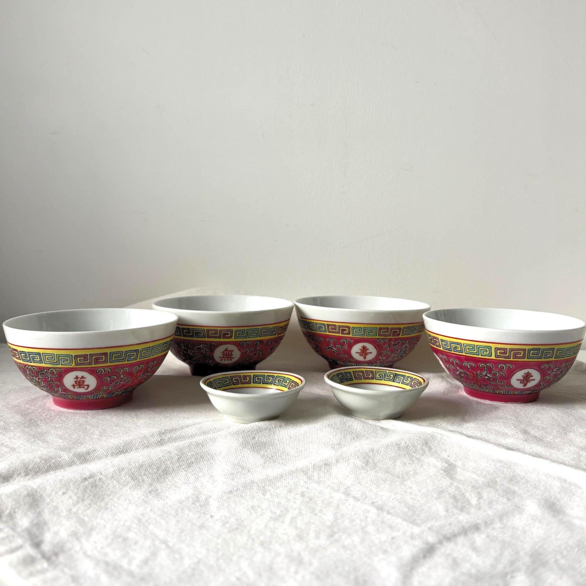 Vintage Jingdezhen Longevity Rice Bowl Set Chinese Restaurant Ware