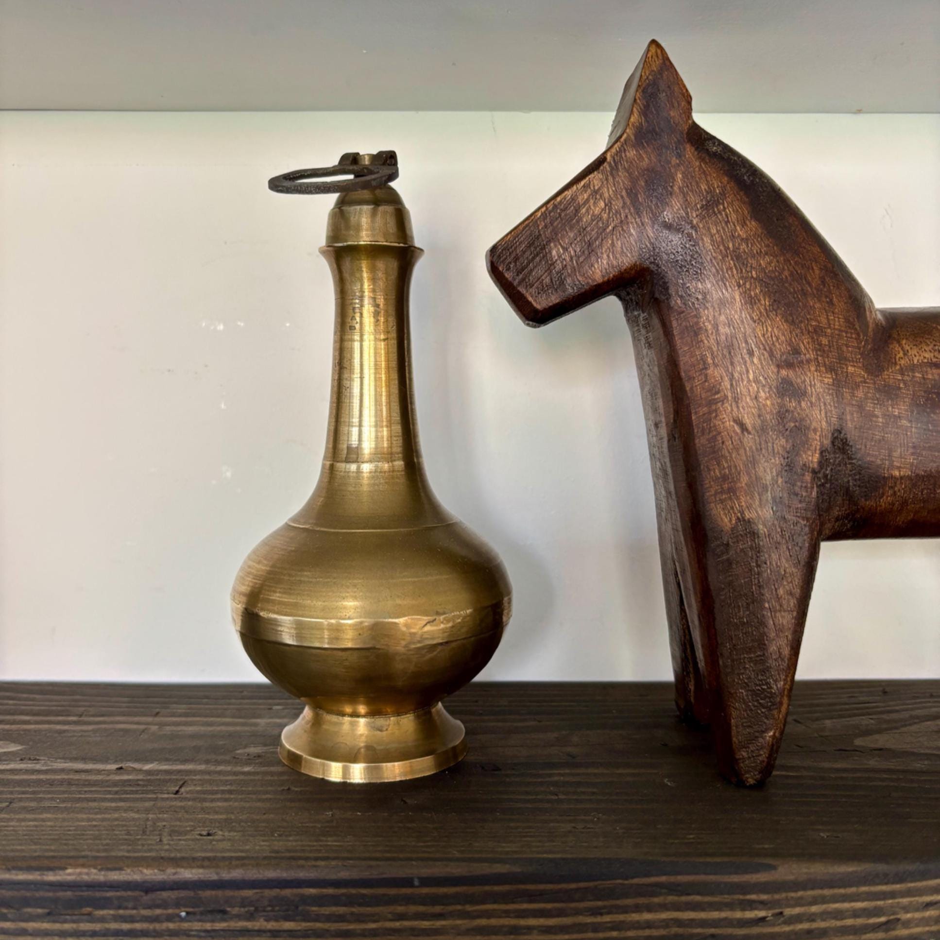 Vintage Brass Hindu Kamandal: Holy Water Pot, Gangajal Bottle