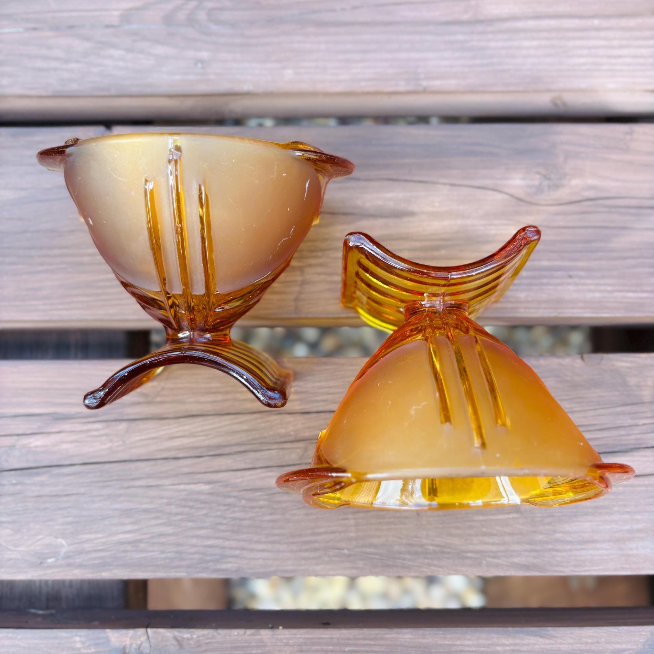 Vintage Amber Glass Bowls | Stölzle Hermanova Hut, Czech MCM Pair