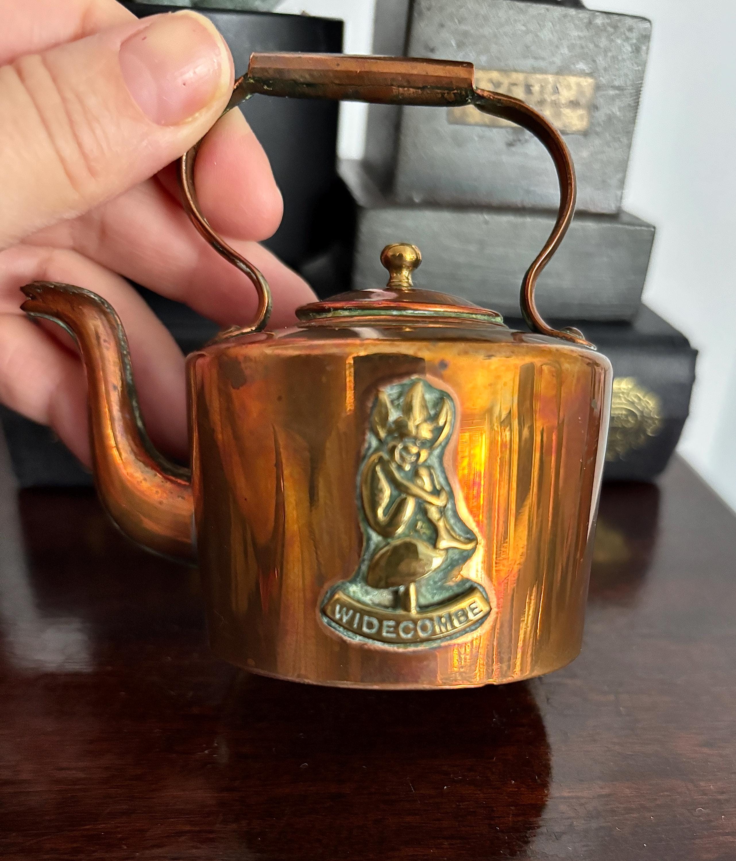 Vintage Mini Copper Kettle Brass Accents Widecombe Teapot Cottage Core Kitchen Decor Collectible