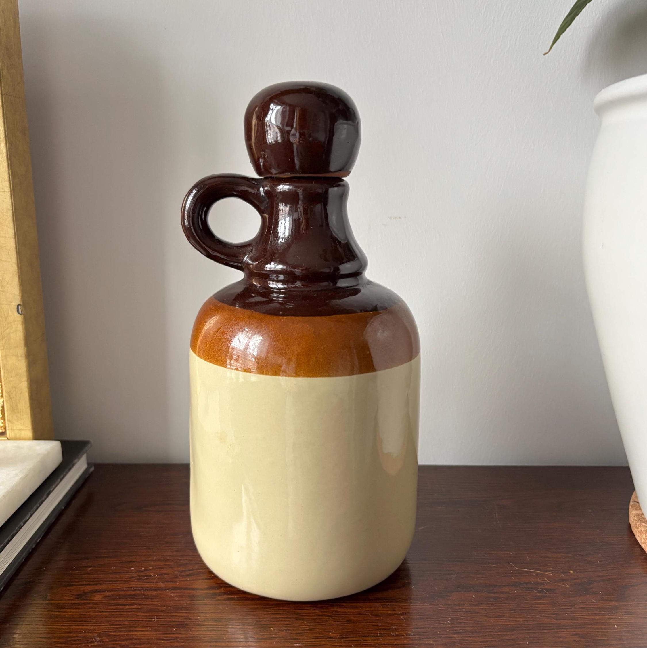 Vintage French Stoneware “Cuvée Spéciale” Bottle Decanter with Cork Stopper, Two-Tone Glaze