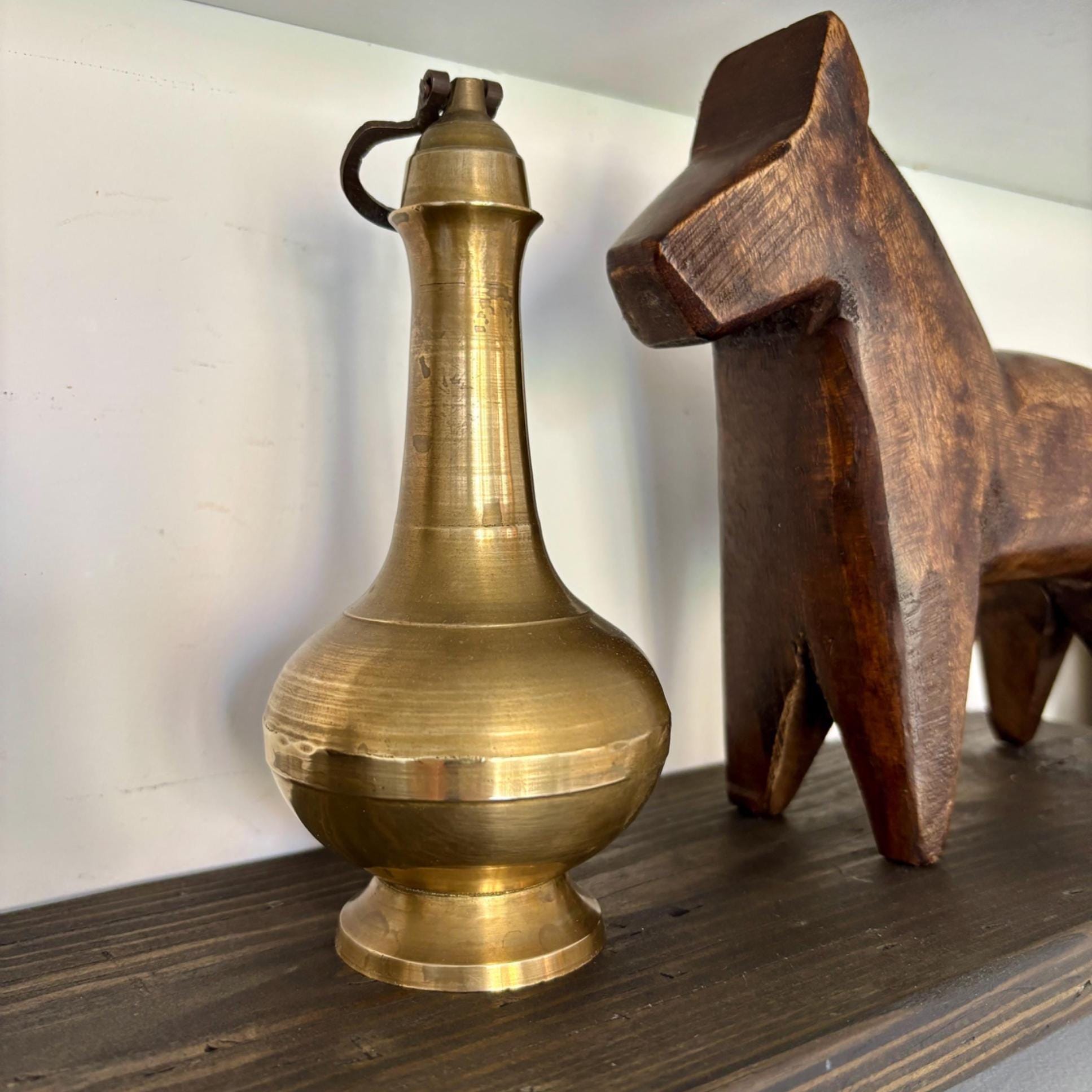 Vintage Brass Hindu Kamandal: Holy Water Pot, Gangajal Bottle