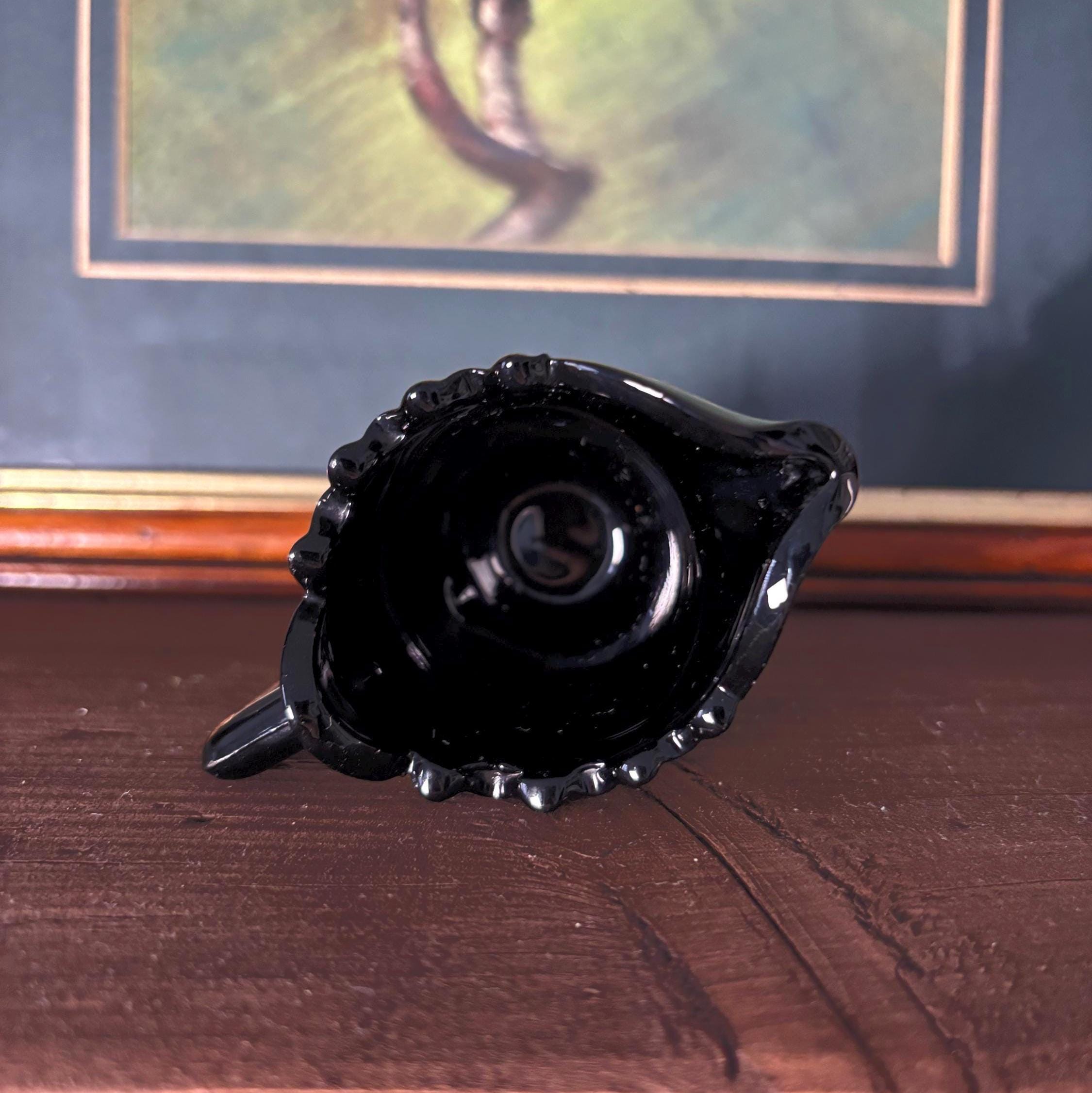 Vintage Black Pressed Glass Creamer Grape Pattern Pedestal Milk Jug