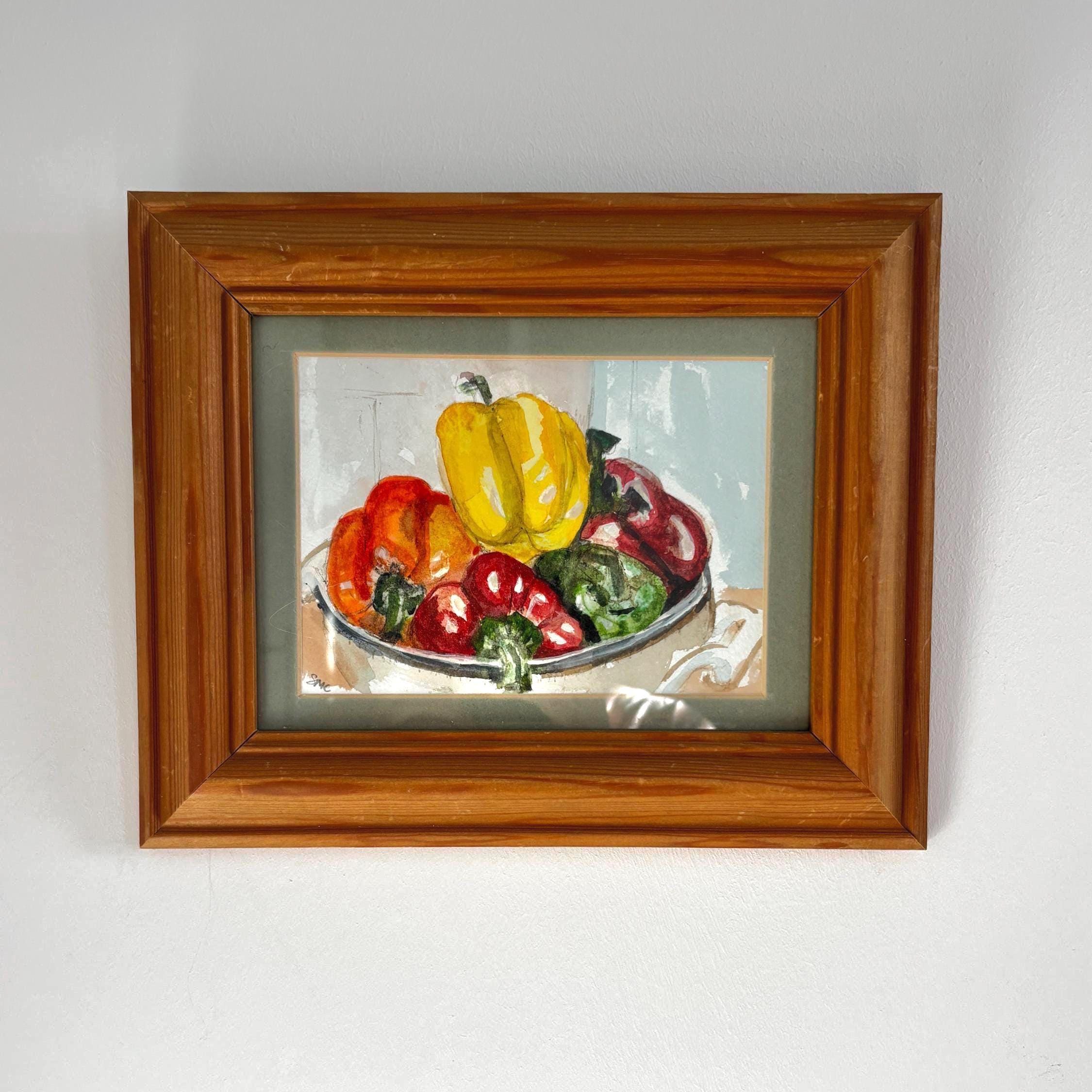 Bowl of Peppers | Original Watercolour by Sue Cranmer | Framed Kitchen Still Life Art
