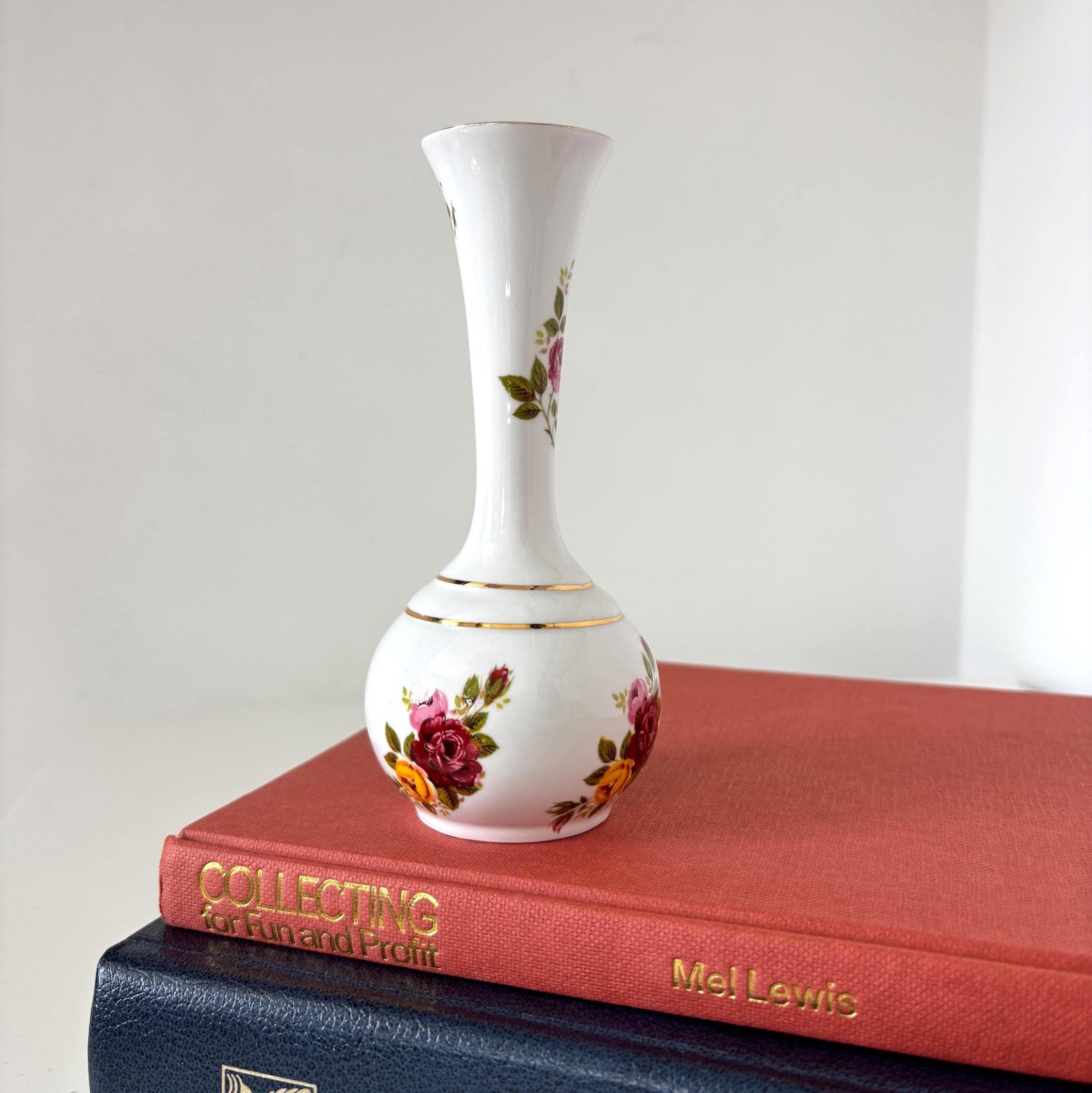 Vintage Camelot Bone China Bud Vase Cottage Rose Made in England Floral Mini Decor
