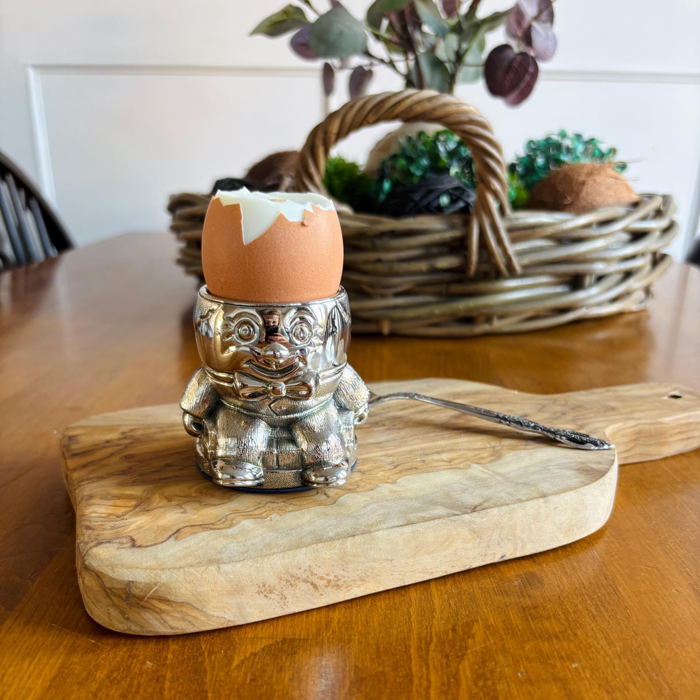 Vintage Silver Plated Humpty Dumpty Egg Cup Collectible Nursery Tableware