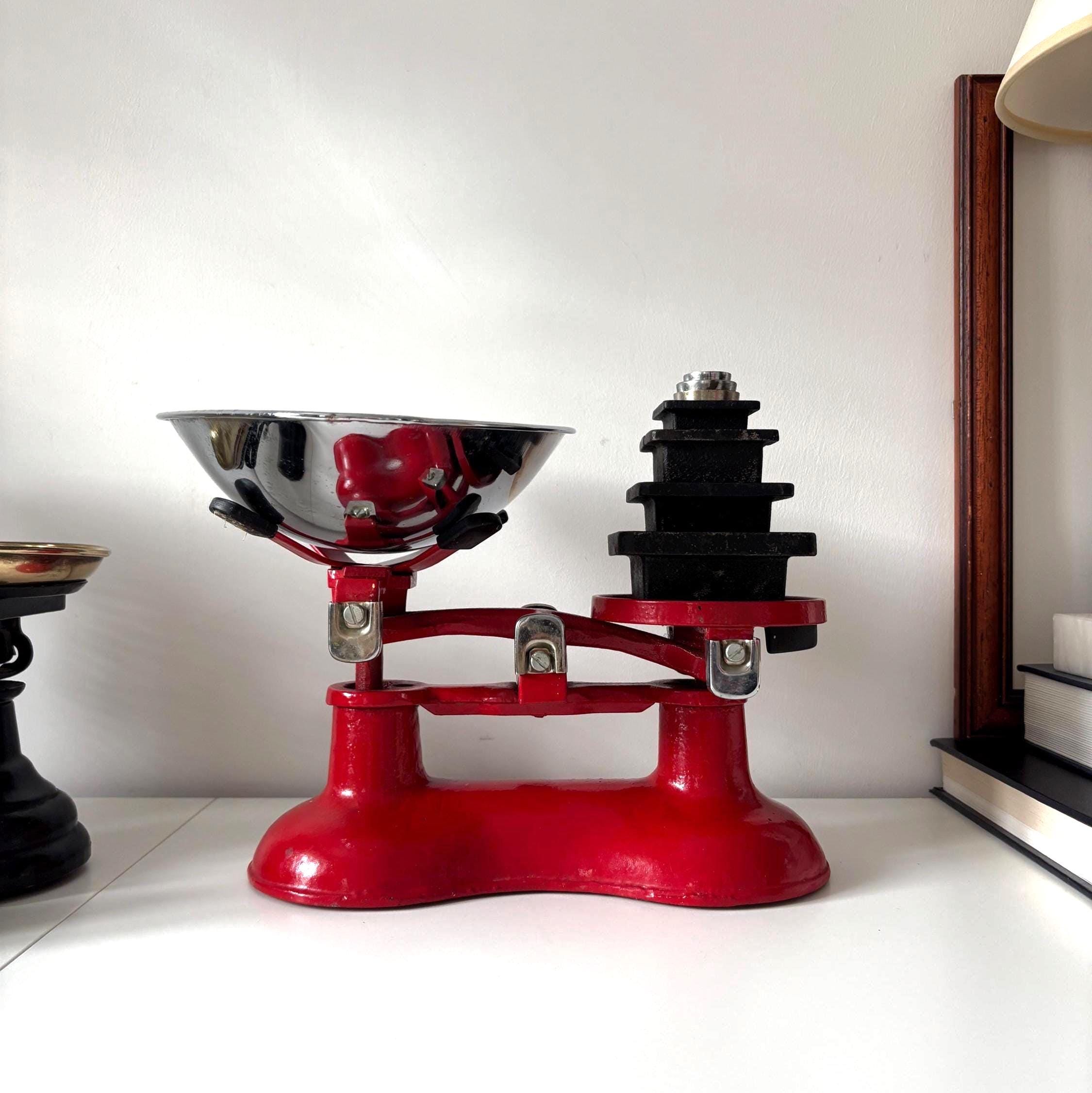Vintage Victor Kitchen Scales Red Cast Iron Grocers Scale With Original Weight Set