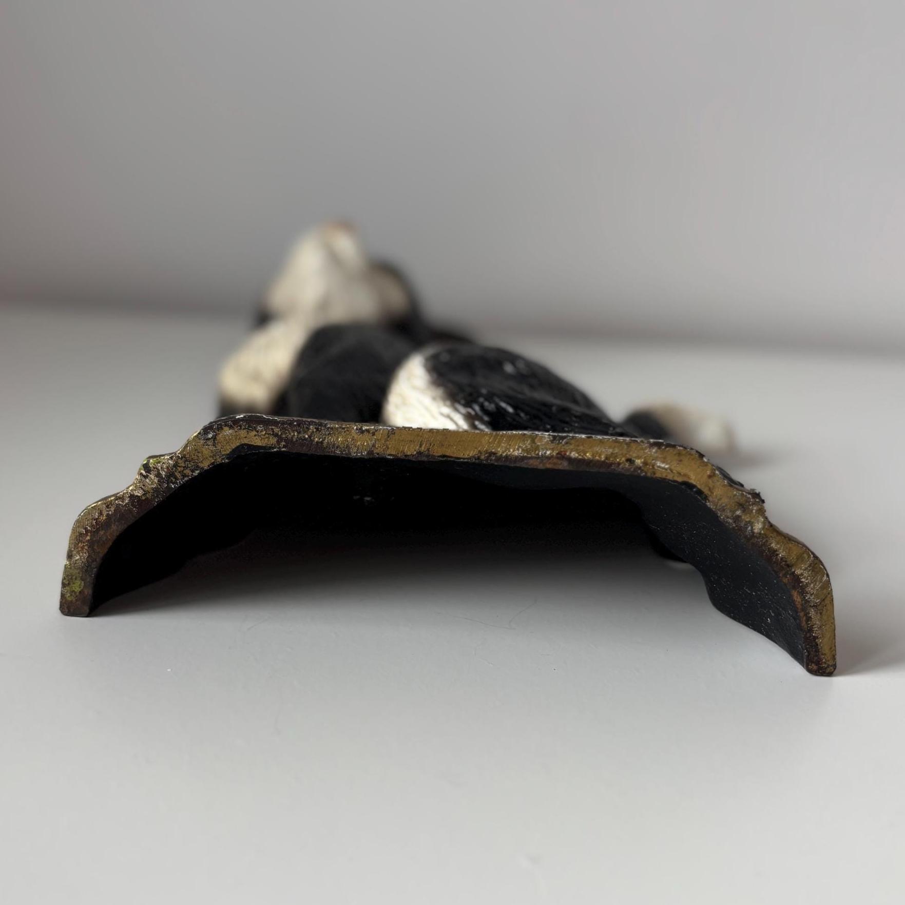 Cast Iron Tuxedo Cat Doorstop Black White Heavy Vintage Farmhouse Animal Decor Ornament