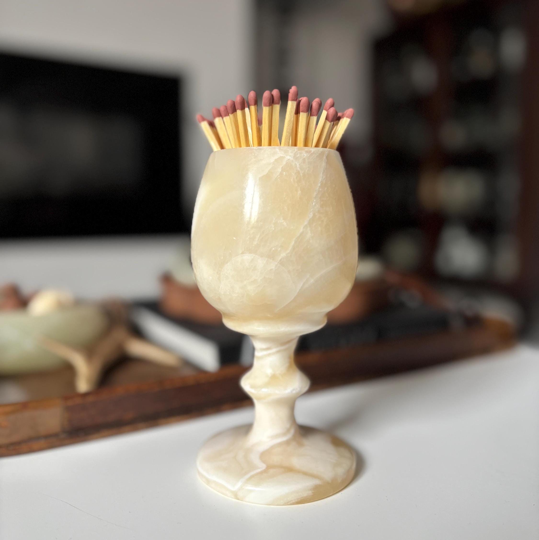 Vintage Onyx Goblet Cup Small Marble Stone Vase Toothpick Holder Decor