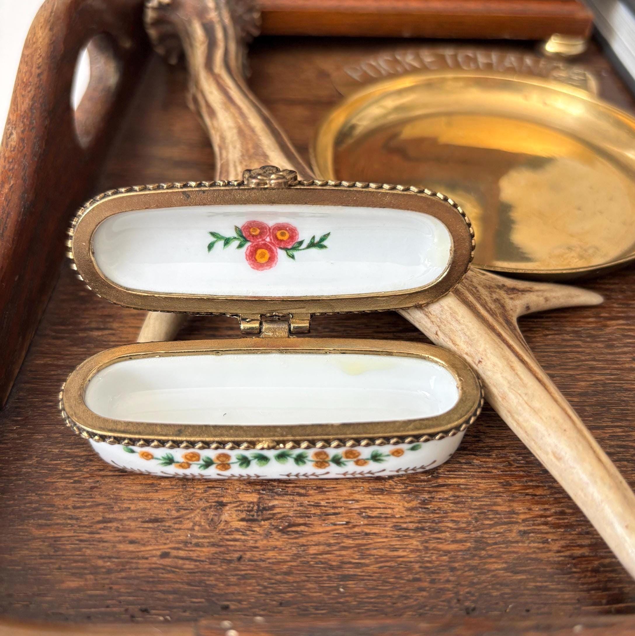 Vintage Del Prado Porcelain Floral Trinket Box Limoges Style Pill Box Keepsake Gift Collectible