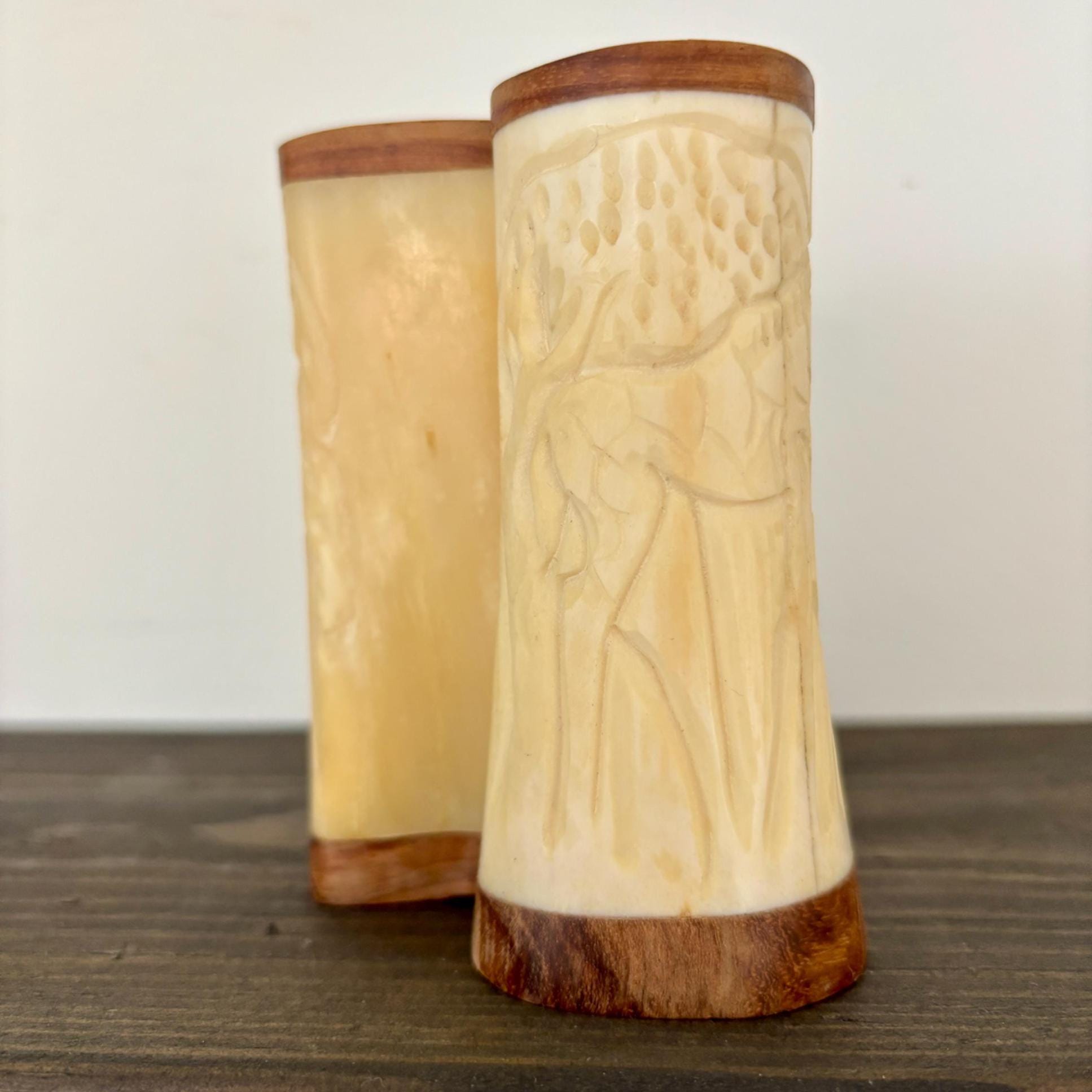Hand Carved Bone Salt and Pepper Shakers: Giraffe Motif, African Boho Decor