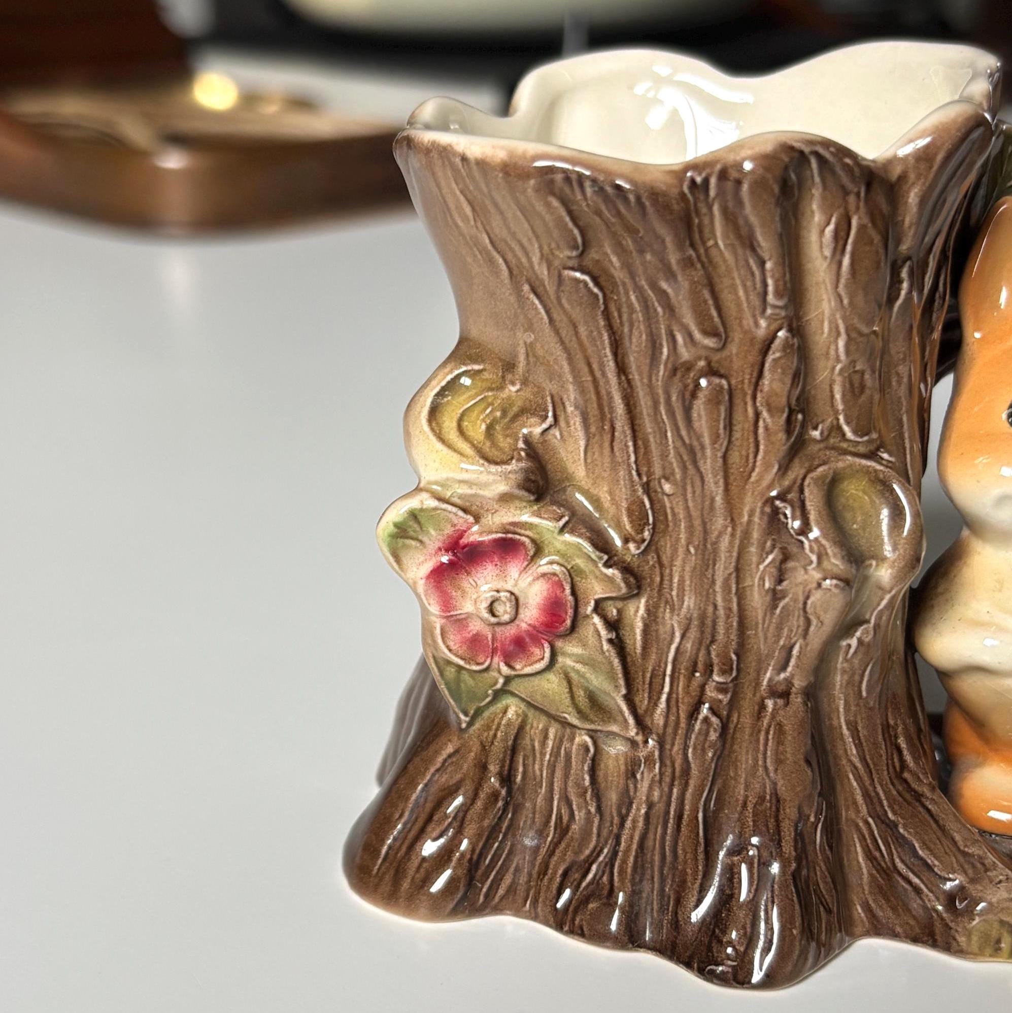 Vintage Hornsea Pottery Fauna Woodland Rabbit Vase Planter – Bunny Tree Stump Posy Holder