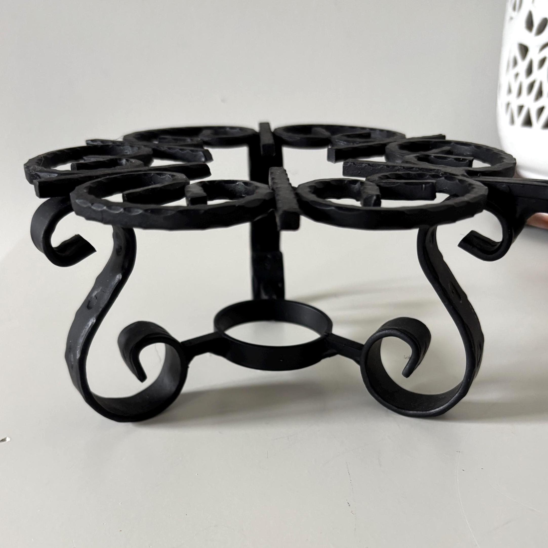 Vintage Wrought Iron Trivet Stand with Twisted Handle, Rustic Candle or Pot Holder