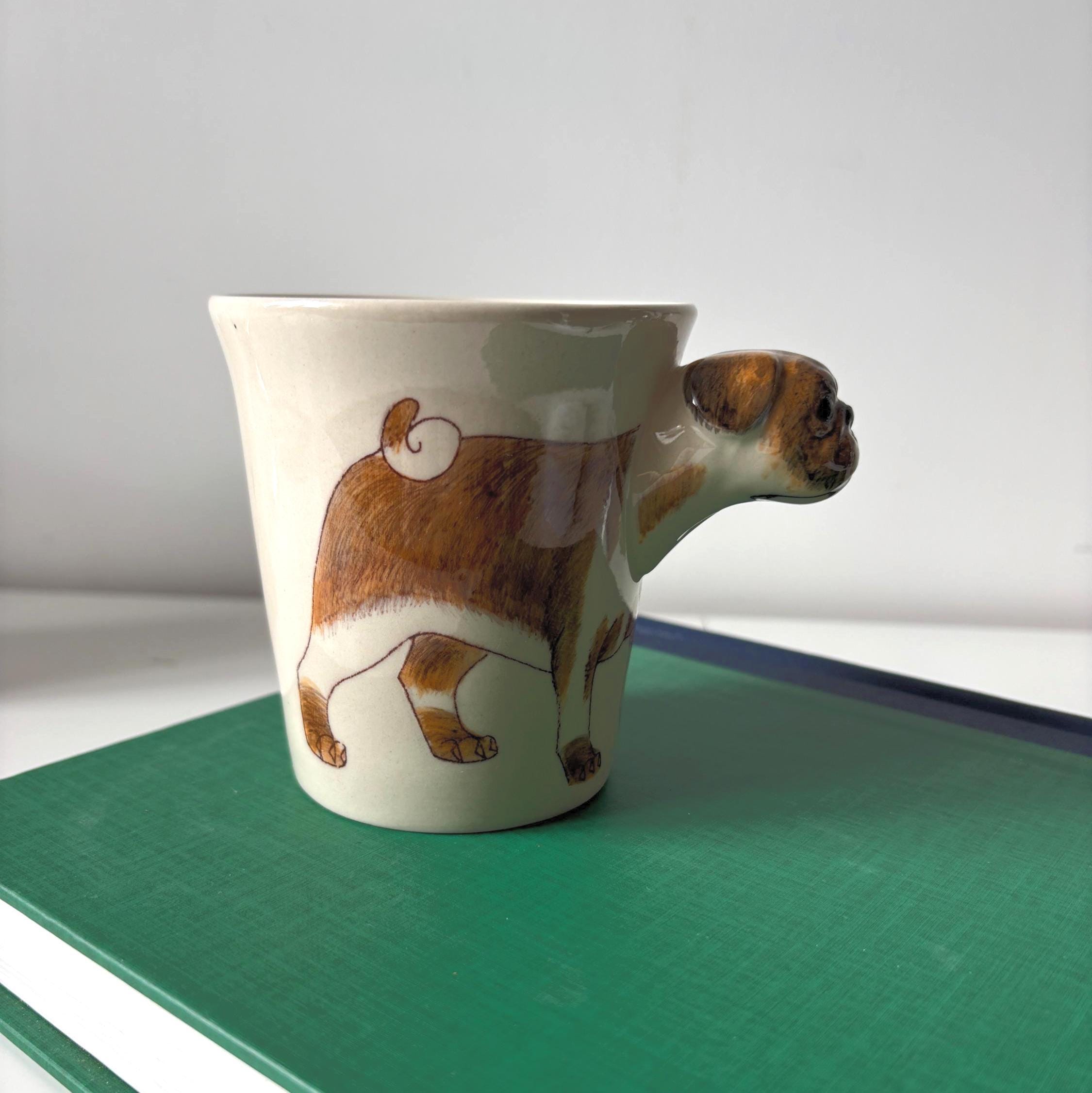 Hand Painted Pug Dog Mug Ceramic Pottery Novelty Cup England Gift