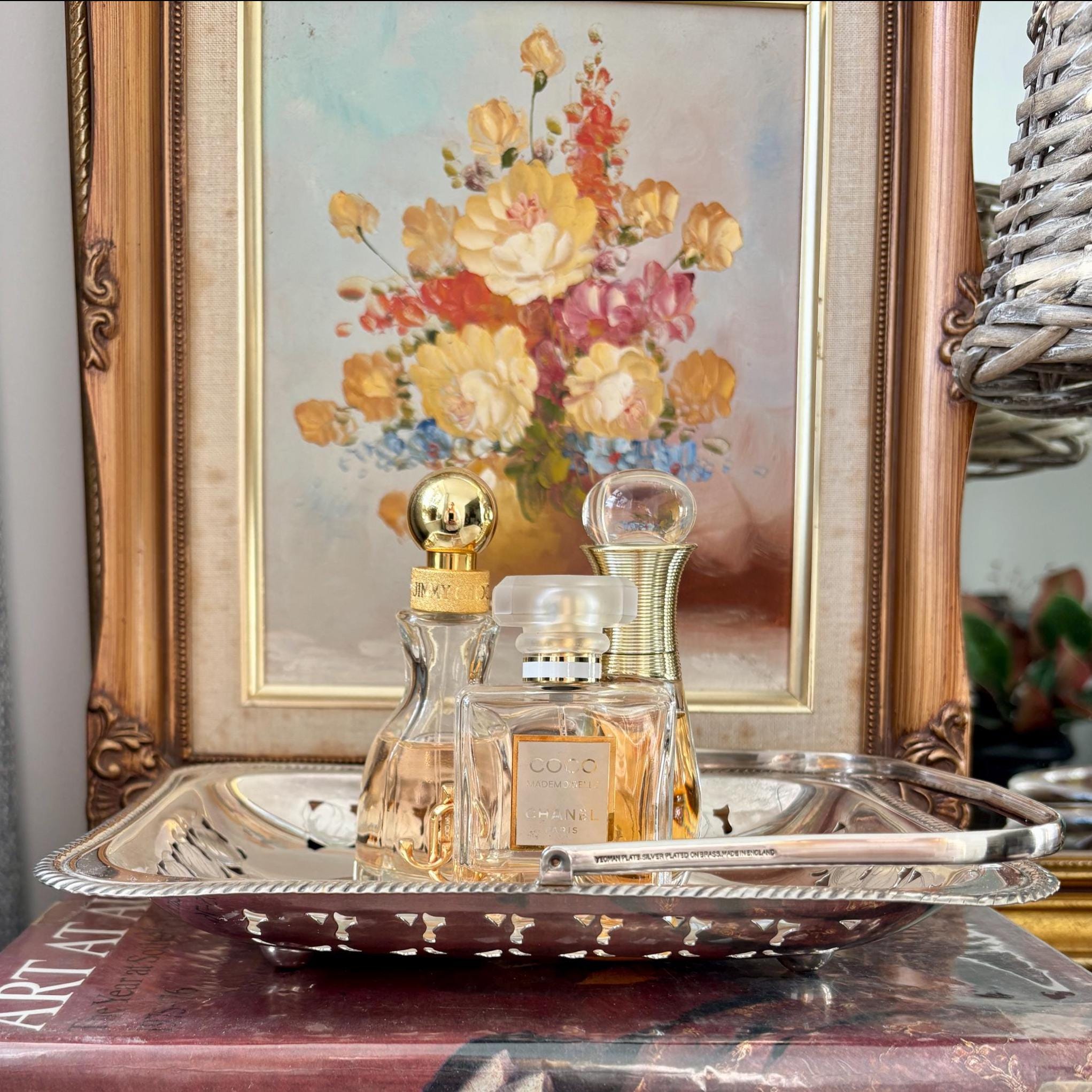 Vintage Yeoman Silver Plated Basket Tray: Pierced Design, Swing Handle