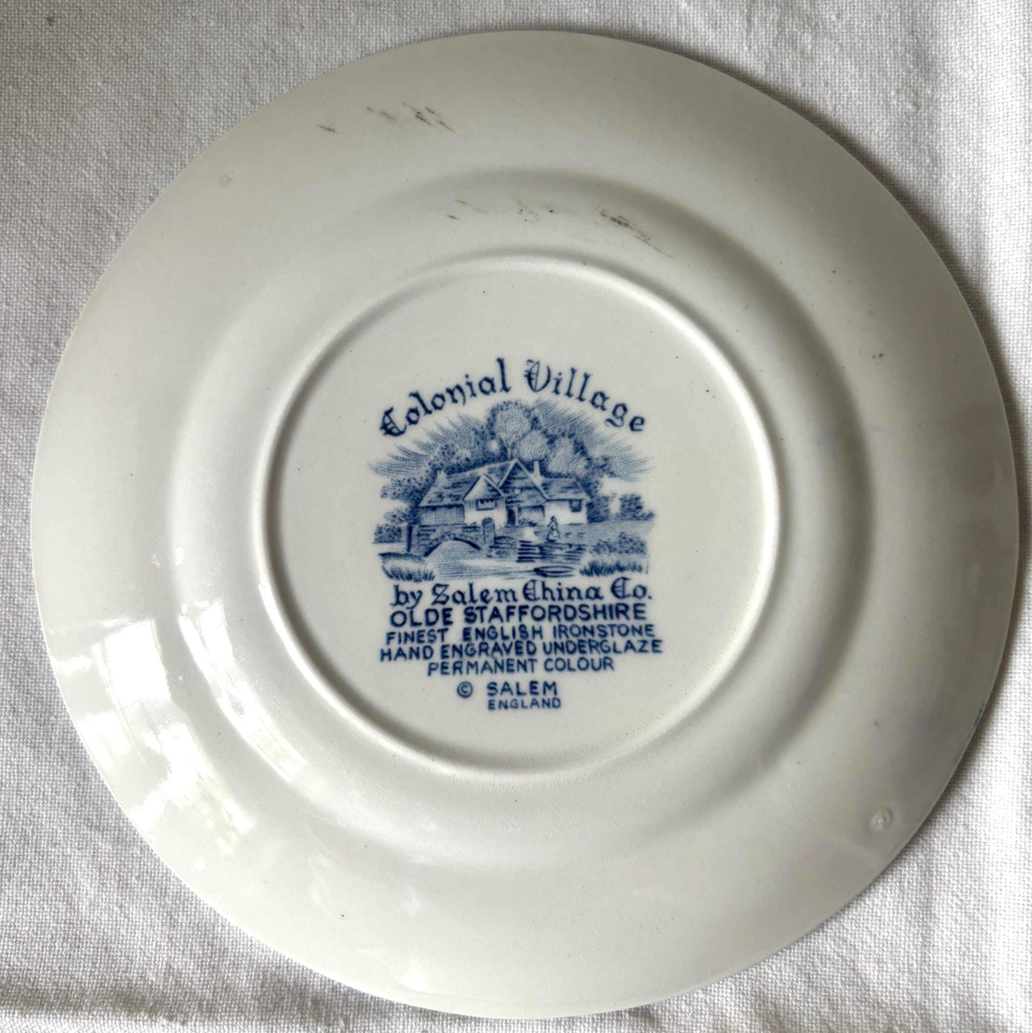 Vintage Colonial Village Tea Plates Set 4 Blue Staffordshire