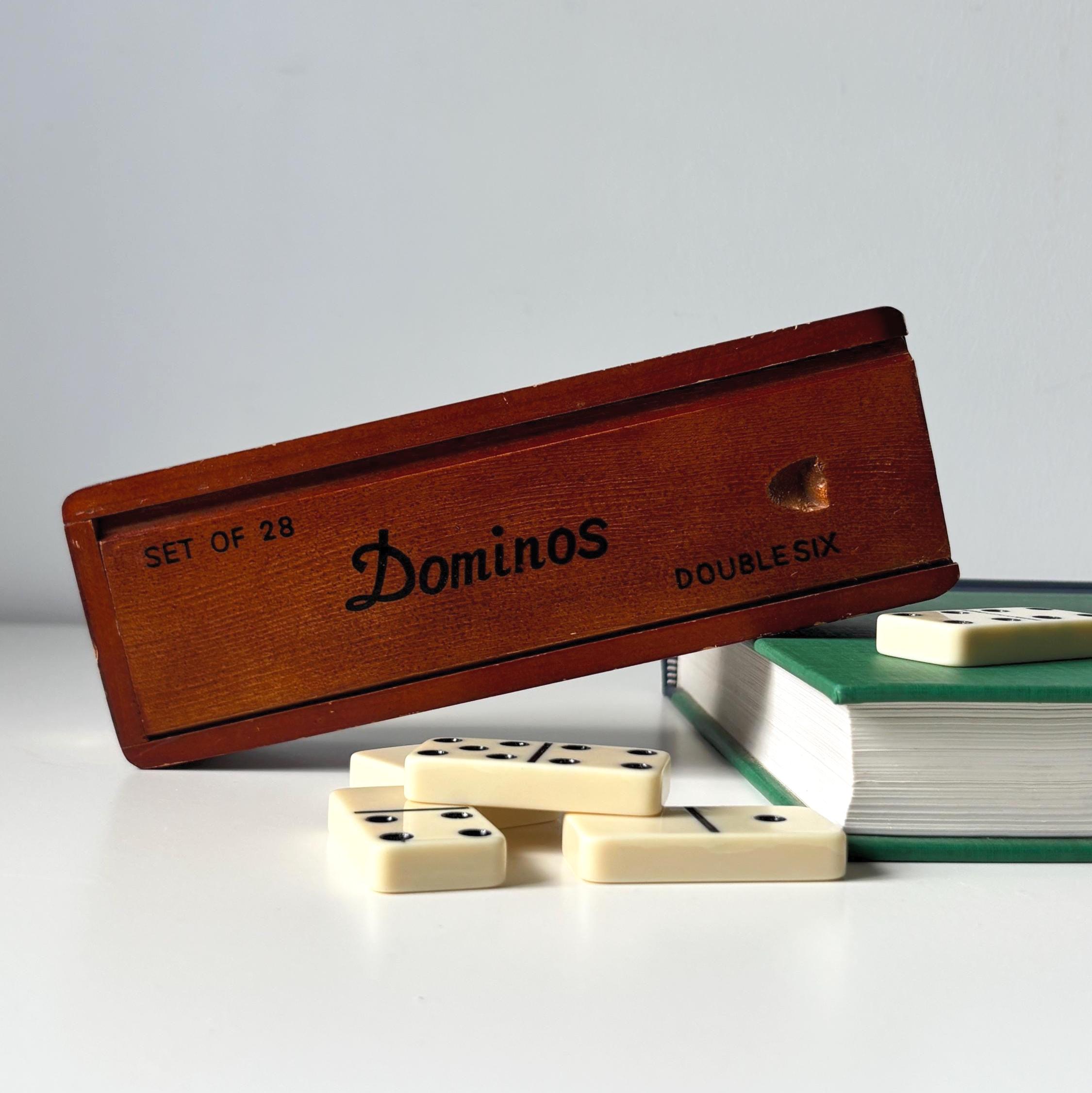 Vintage Double Six Domino Set Complete 28 Pieces Wooden Box Made Taiwan