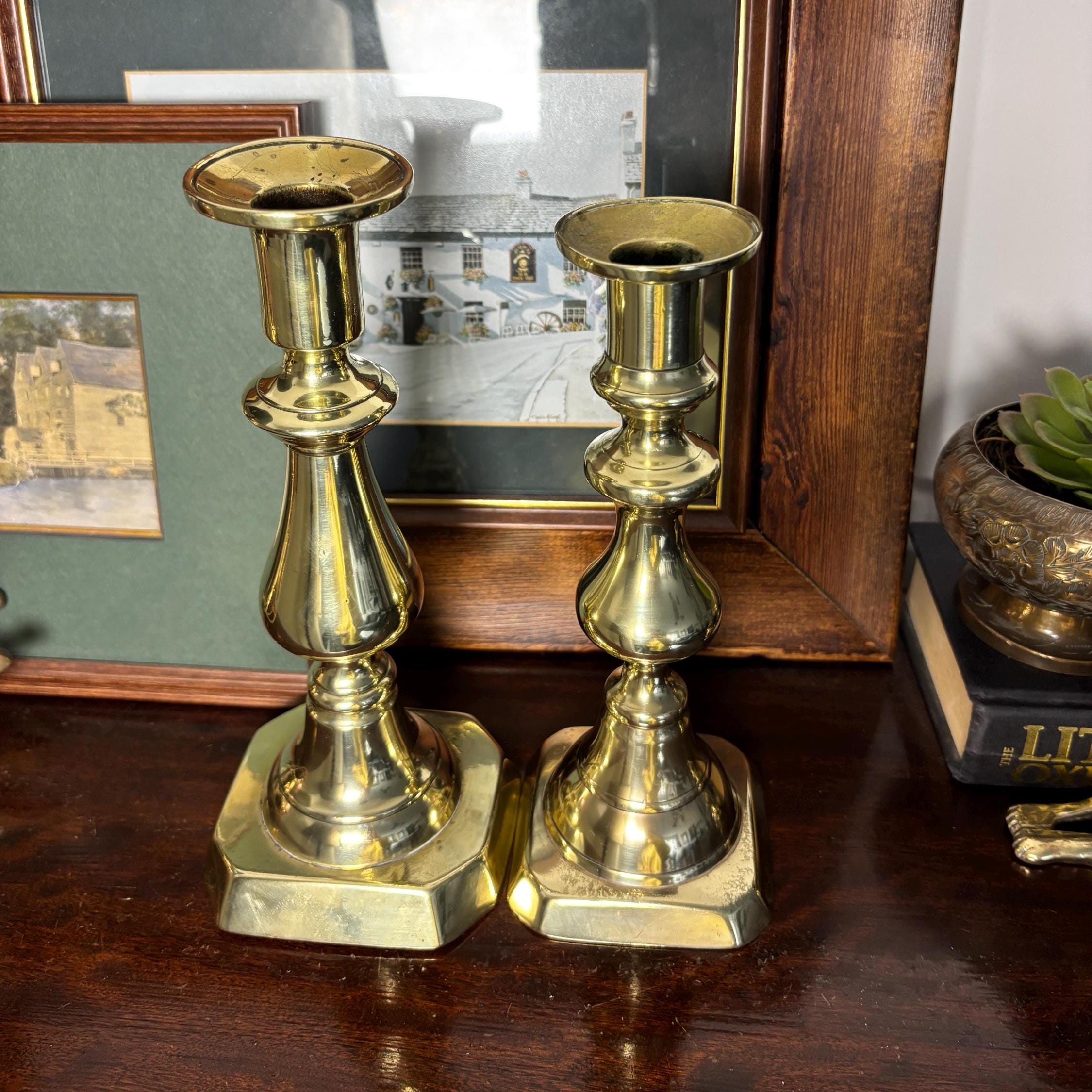 Vintage Brass Candlesticks Pair Traditional Candle Holders Classic Home Decor Mantel Table Centerpiece