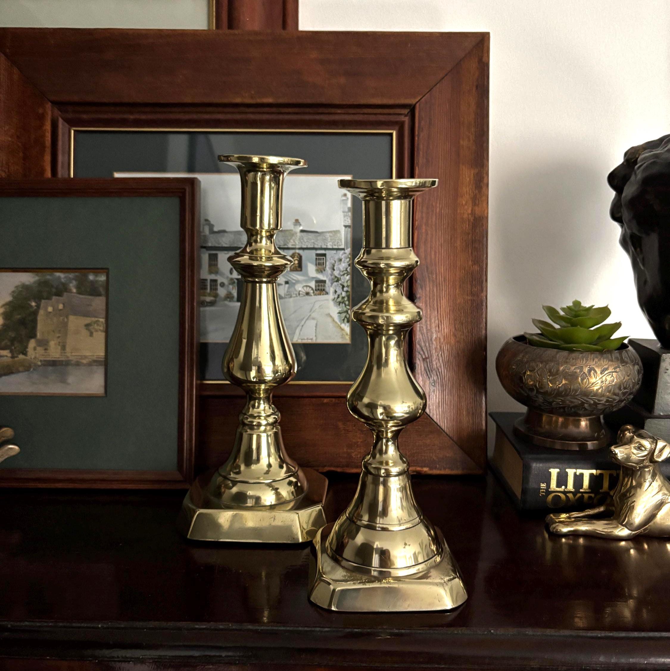 Vintage Brass Candlesticks Pair Traditional Candle Holders Classic Home Decor Mantel Table Centerpiece