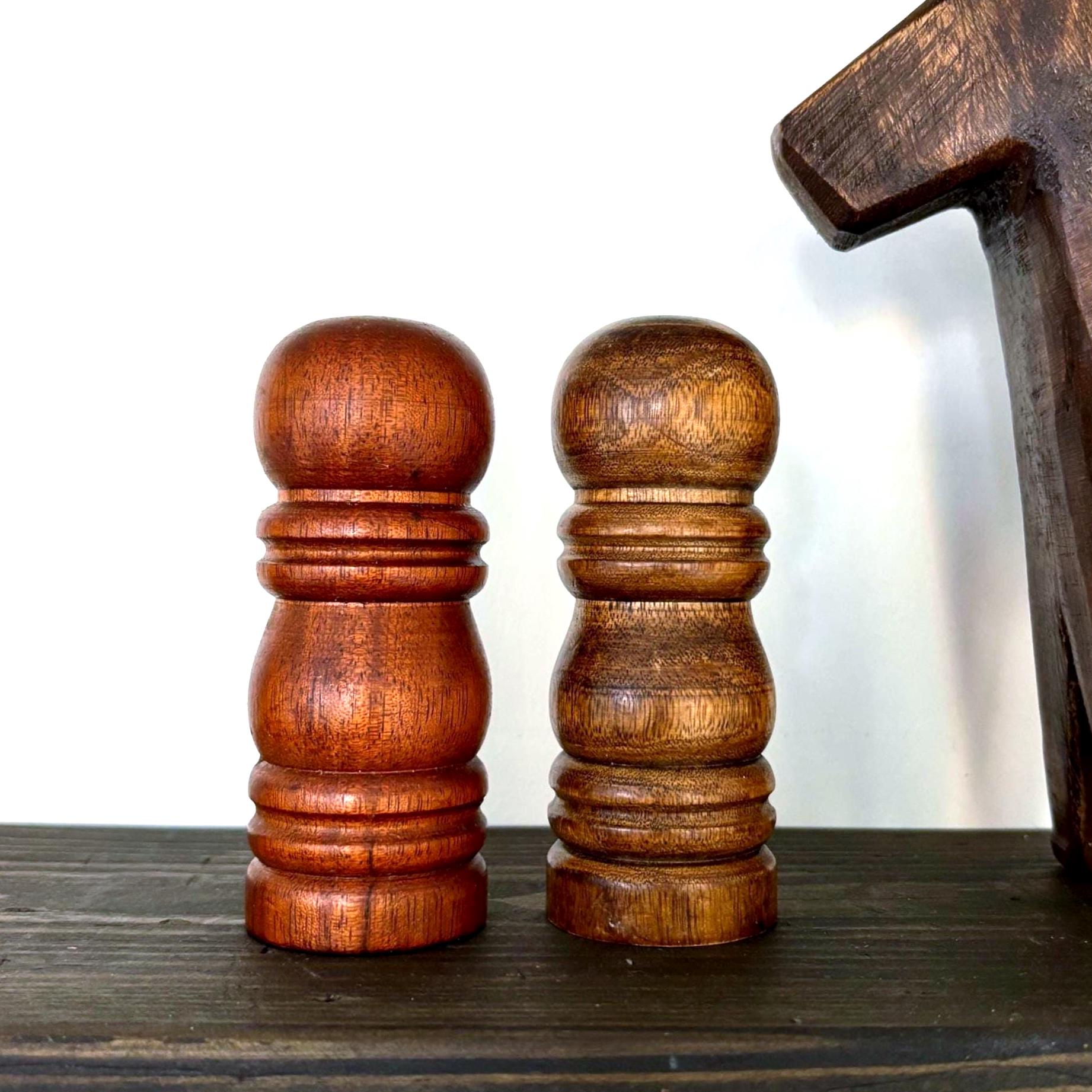 Vintage Mini Wooden Salt & Pepper Shakers | Turned Wood Table Set