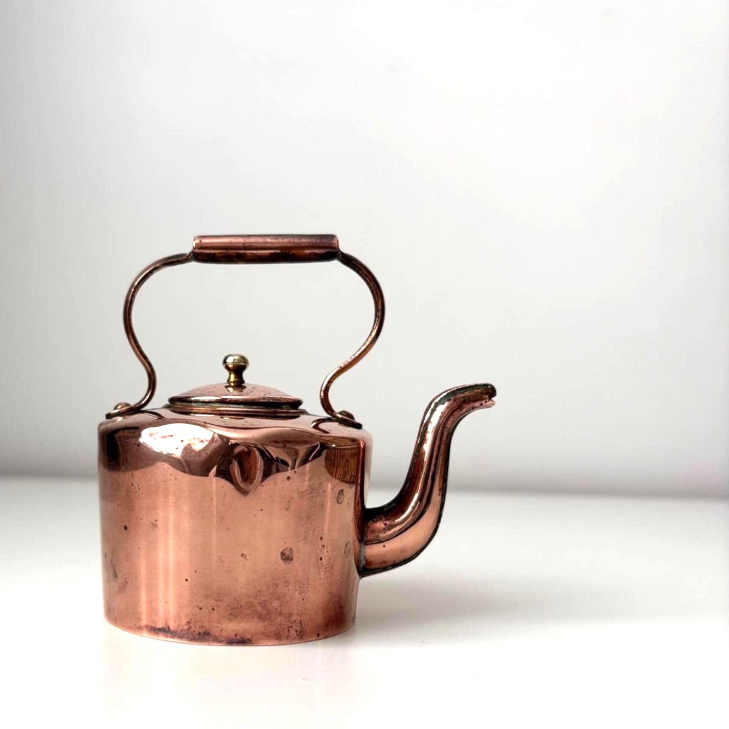 Vintage Mini Copper Kettle Brass Accents Widecombe Teapot Cottage Core Kitchen Decor Collectible