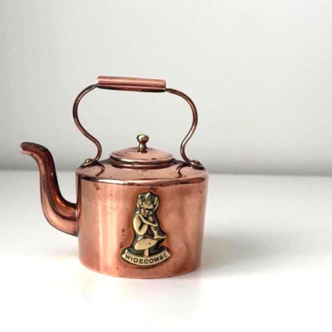 Vintage Mini Copper Kettle Brass Accents Widecombe Teapot Cottage Core Kitchen Decor Collectible