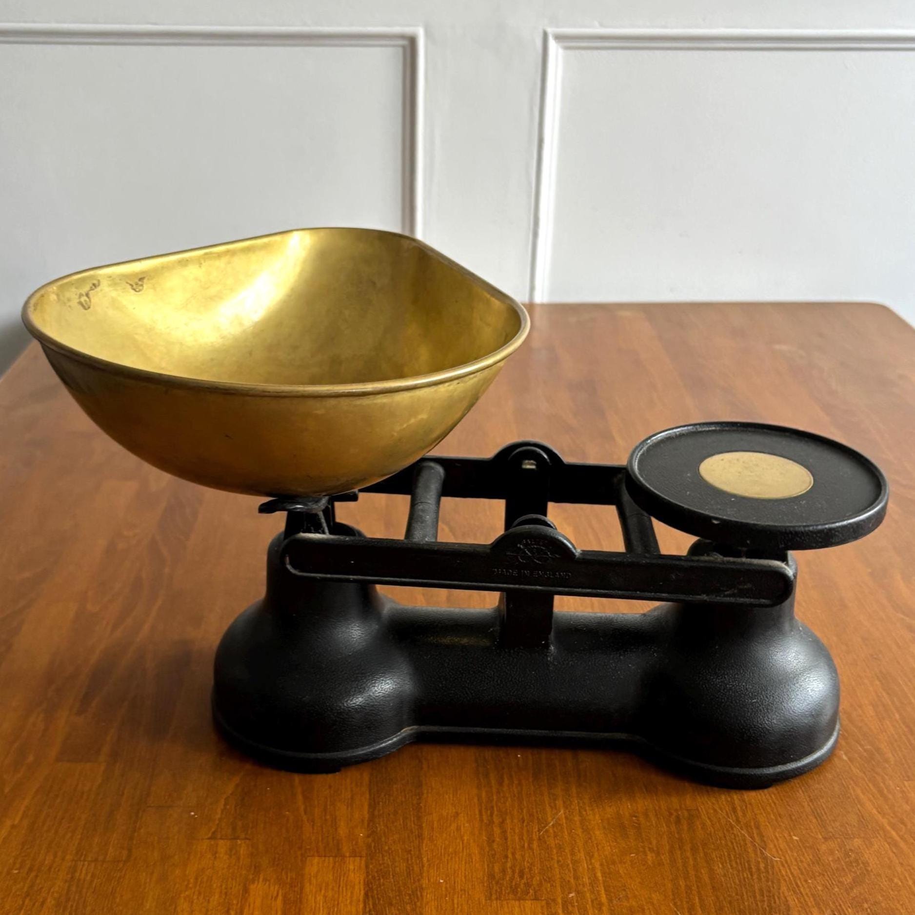 Vintage Salter Staffordshire Kitchen Scales with Brass Bowl & Weights