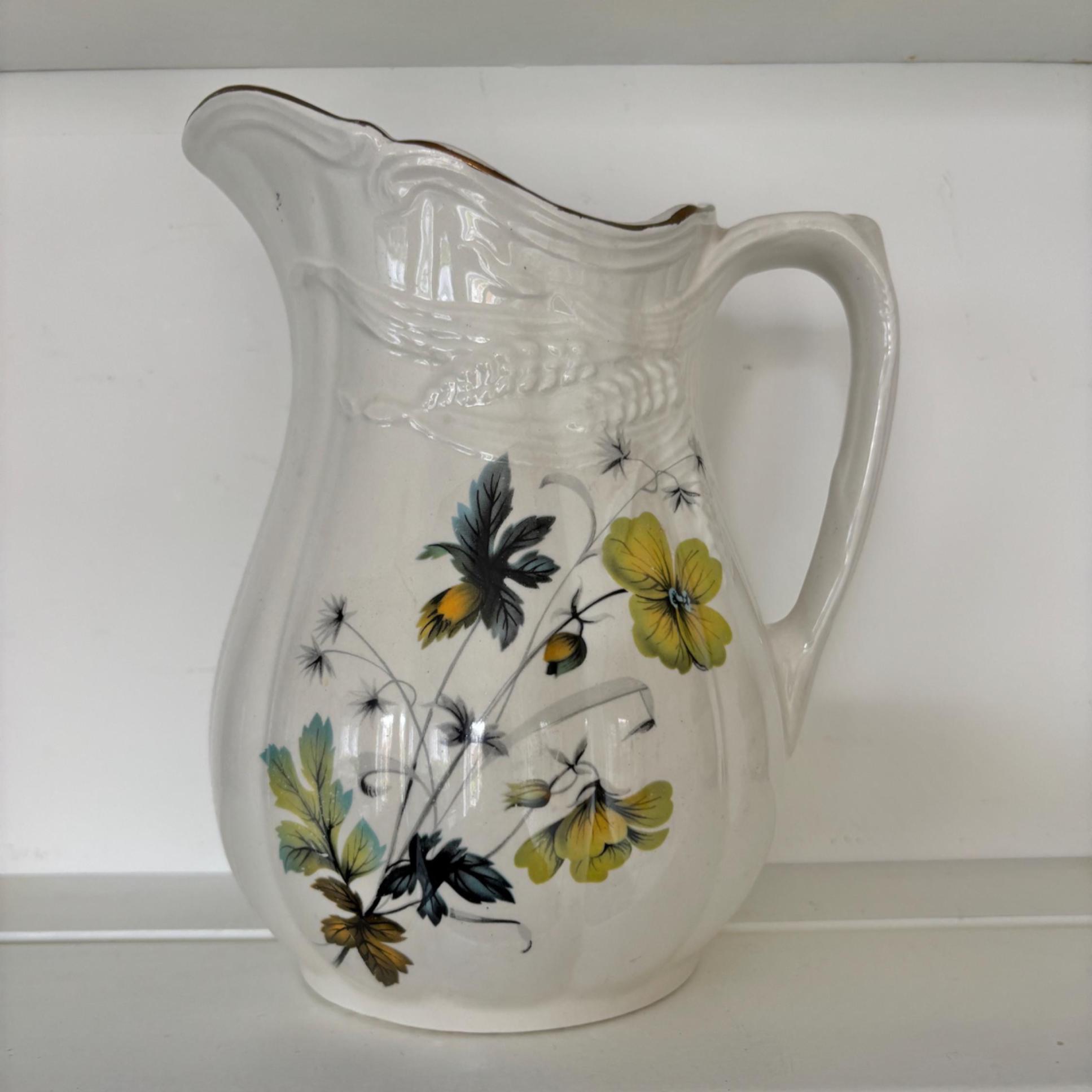 Vintage Royal Crownford Ironstone Pitcher: Yellow Floral & Wheat Design