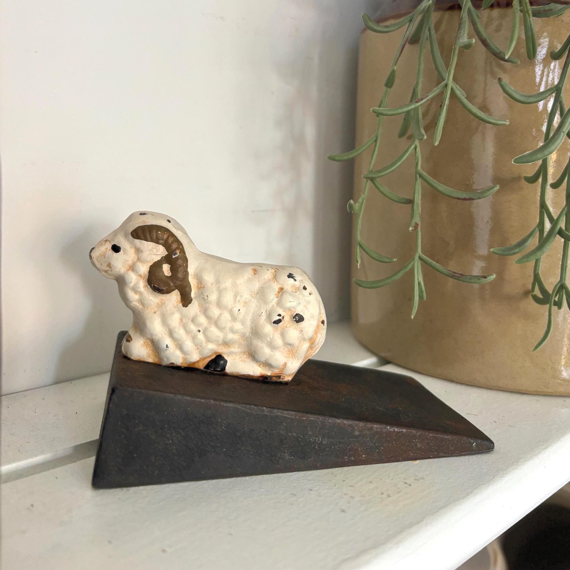 Cast Iron Ram Doorstop Sheep Door Wedge Heavy Rustic Farmhouse Cottage Animal Decor